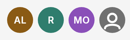 Four avatars: three with initials on coloured grounds and one silhouette