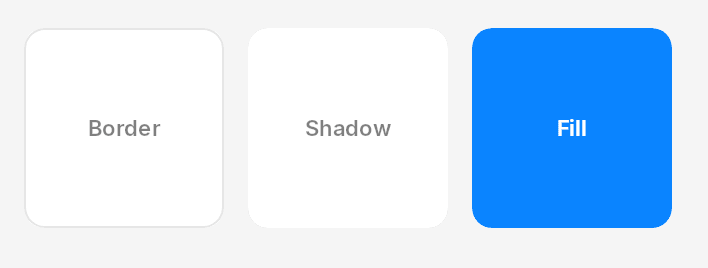 Three framed boxes in a row: bordered, shadowed and filled