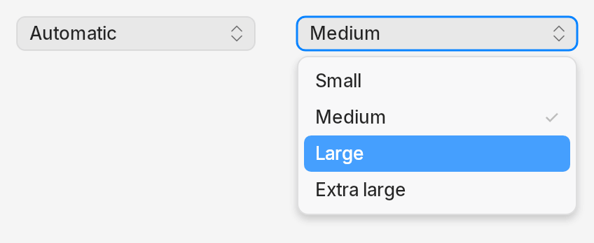 A closed pop-up button and an open one with its menu