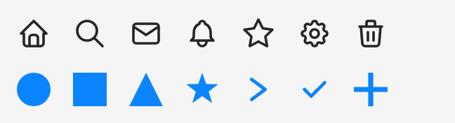 A row of stroked icons and a row of geometric shapes
