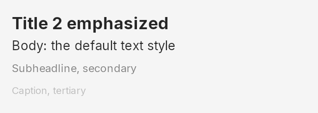 Four labels in descending text styles