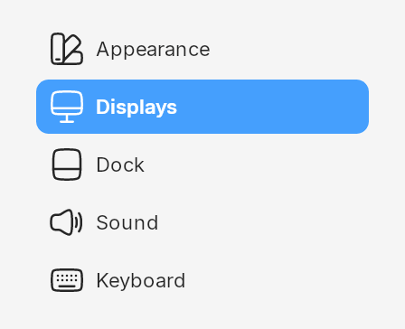 A sidebar of five settings panes with one selected