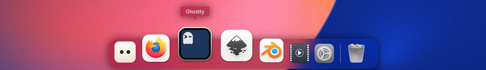 The dock with the pointer over one icon: that icon at full size and its neighbours tapering back down to normal